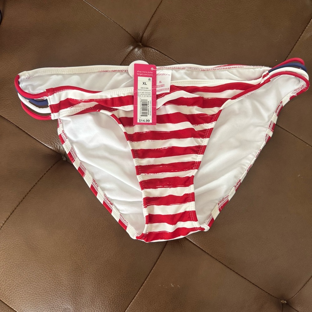 Red and White Striped Bikini Bottom